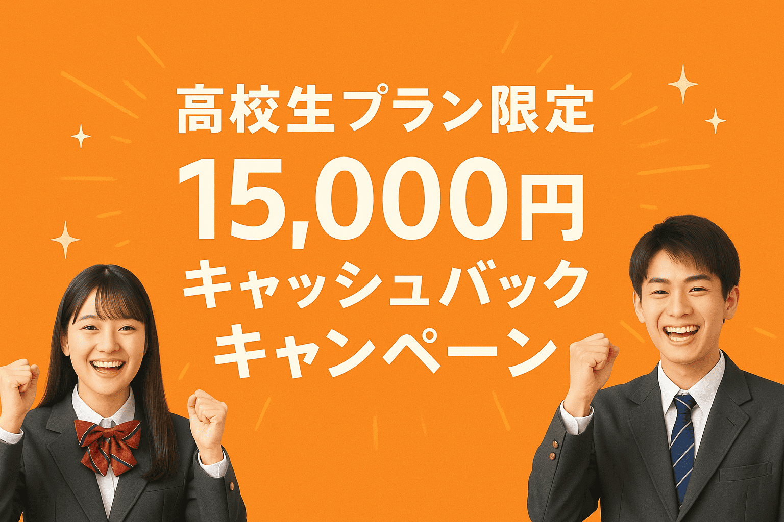 写真：高校生プラン15,000円キャッシュバックキャンペーン